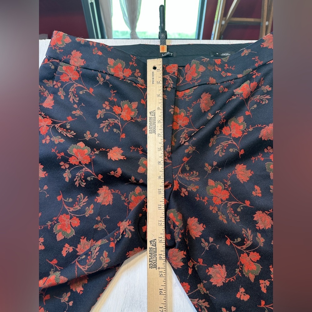 LOFT Marisa Fit Floral Dress Pants Size 14 Navy & Red Tapestry Brocade - Picture 8 of 11